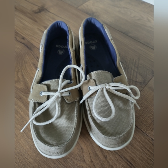 Crocs walu canvas deck shoes khaki Sz 8 - Picture 2 of 7